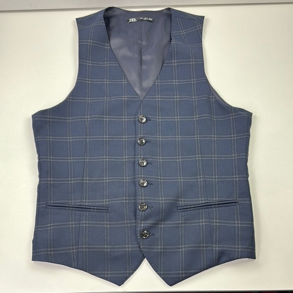 Classic Zara Men's Blue Slim-Fit Suit Vest - Picture 4 of 12